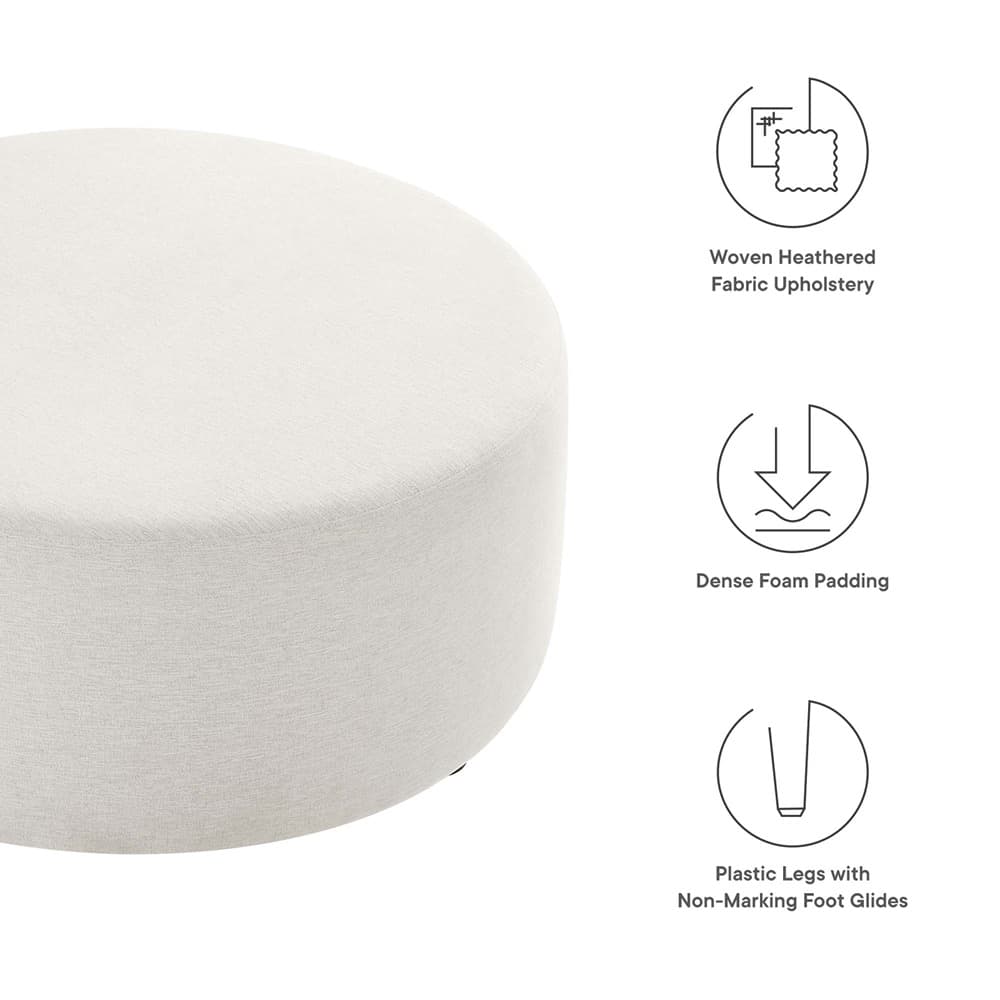 Callum Large 38" Round Woven Heathered Fabric Upholstered Ottoman in Heathered Weave Ivory by Modway - Image 2