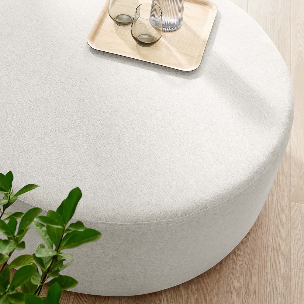 Callum Large 38" Round Woven Heathered Fabric Upholstered Ottoman in Heathered Weave Ivory by Modway - Image 7