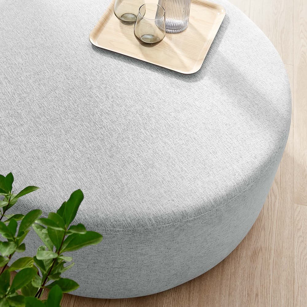 Callum Large 38" Round Woven Heathered Fabric Upholstered Ottoman in Heathered Weave Light Gray by Modway - Image 7