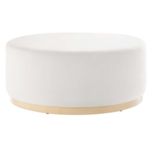 Tilden Large 38" Round Performance Velvet Upholstered Ottoman in Alabaster Natural by Modway