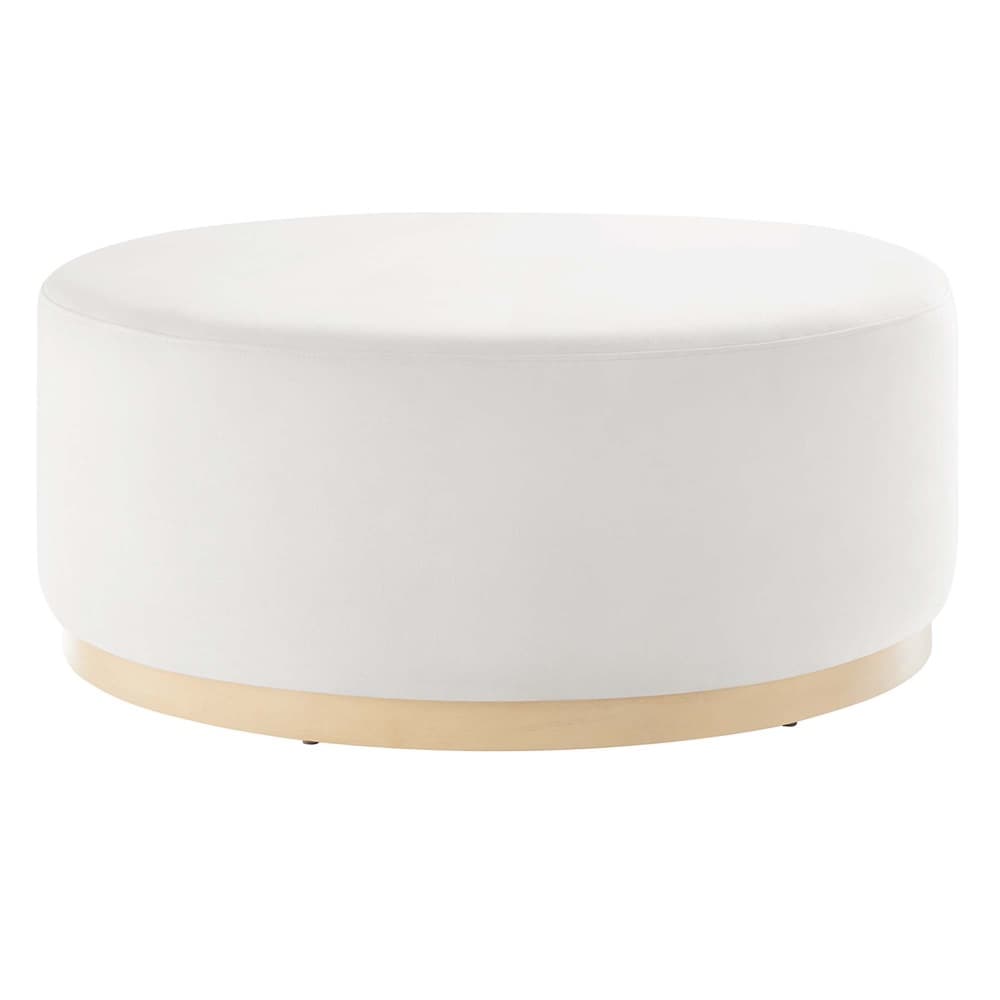 Tilden Large 38" Round Performance Velvet Upholstered Ottoman in Alabaster Natural by Modway