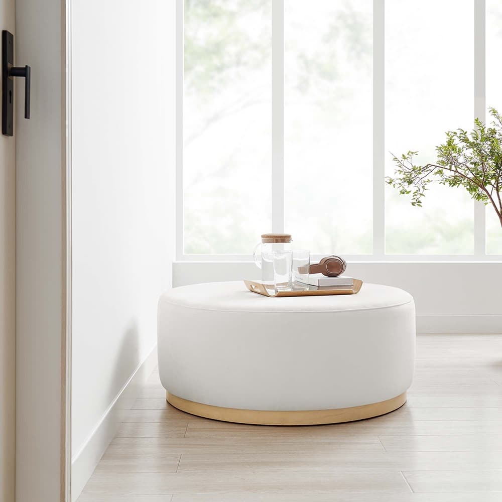 Tilden Large 38" Round Performance Velvet Upholstered Ottoman in Alabaster Natural by Modway - Image 6