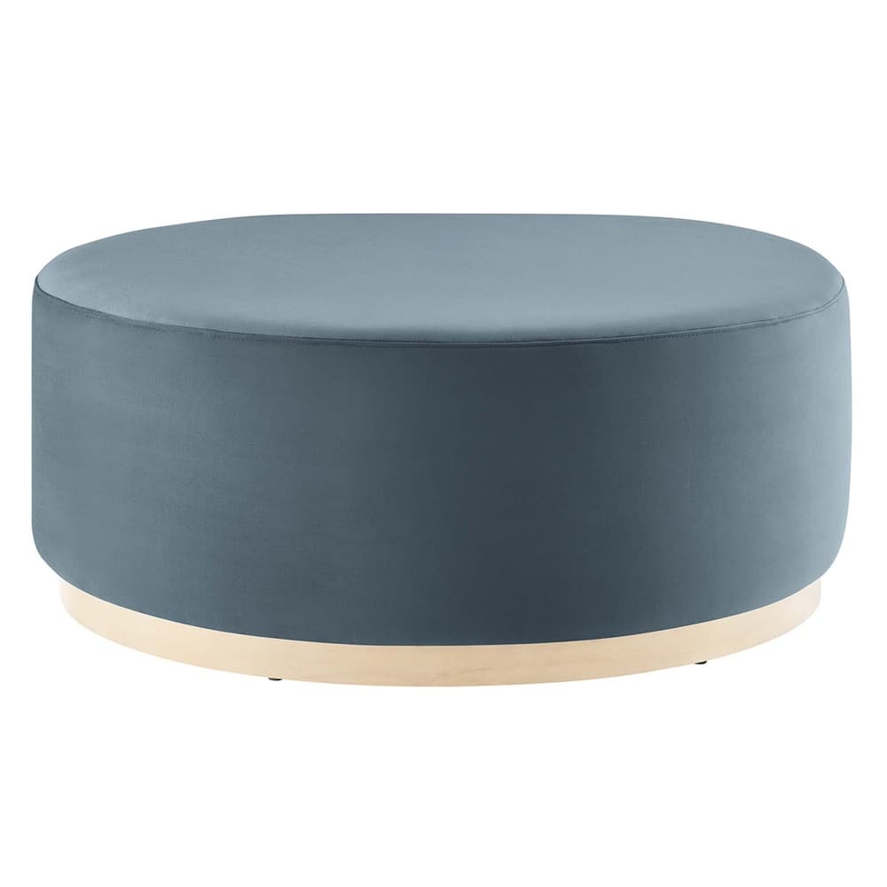 Tilden Large 38" Round Performance Velvet Upholstered Ottoman in Cadet Blue Natural by Modway
