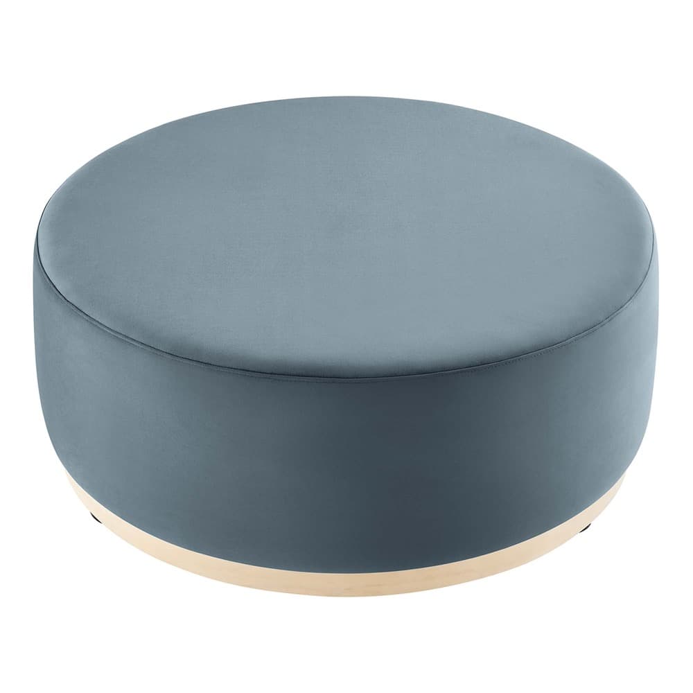 Tilden Large 38" Round Performance Velvet Upholstered Ottoman in Cadet Blue Natural by Modway - Image 4