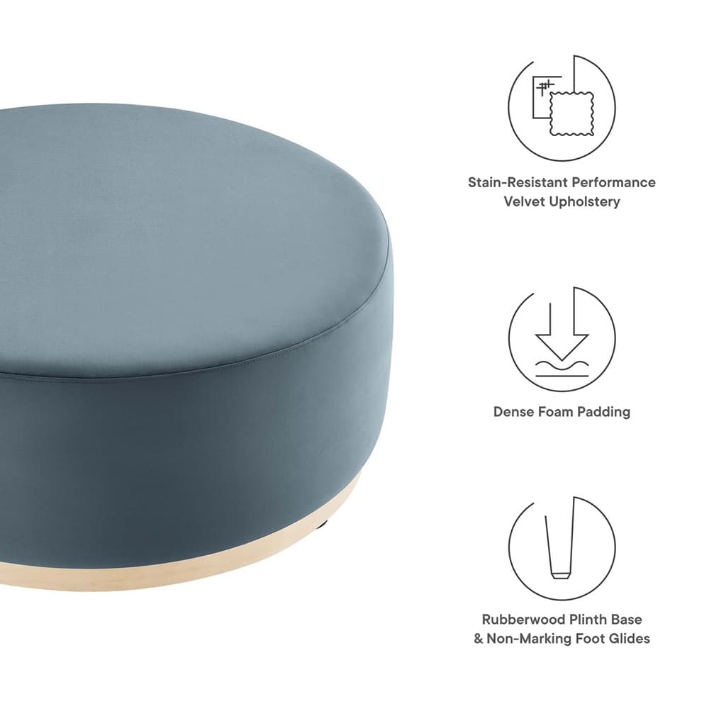 Tilden Large 38" Round Performance Velvet Upholstered Ottoman in Cadet Blue Natural by Modway - Image 2