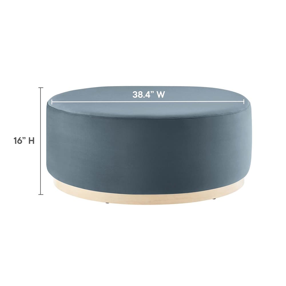 Tilden Large 38" Round Performance Velvet Upholstered Ottoman in Cadet Blue Natural by Modway - Image 3