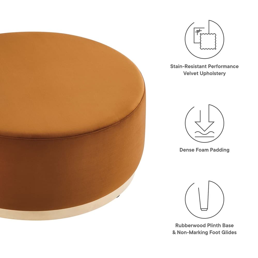 Tilden Large 38" Round Performance Velvet Upholstered Ottoman in Rust Natural by Modway - Image 2