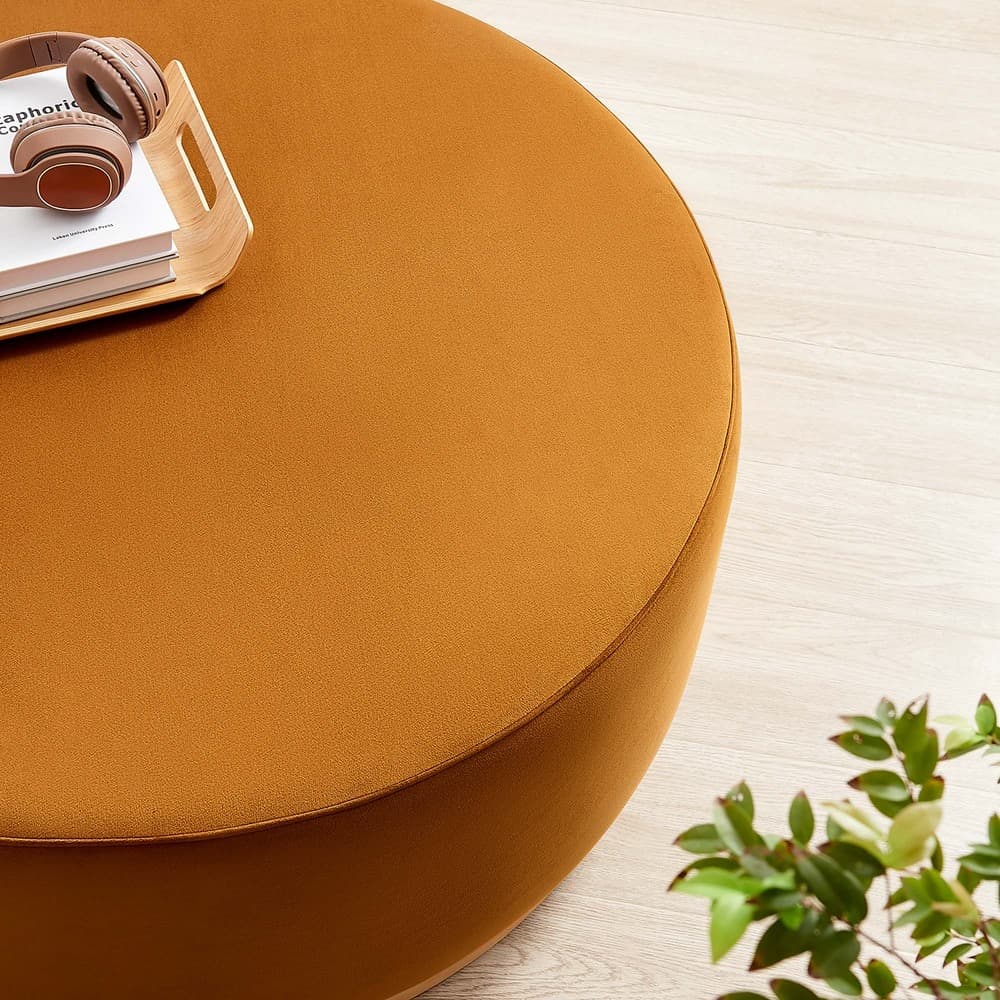 Tilden Large 38" Round Performance Velvet Upholstered Ottoman in Rust Natural by Modway - Image 7
