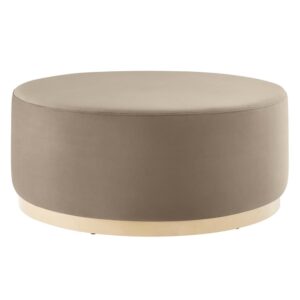 Tilden Large 38" Round Performance Velvet Upholstered Ottoman in Taupe Natural by Modway