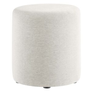 Callum 16" Round Woven Heathered Fabric Upholstered Ottoman in Heathered Weave Ivory by Modway
