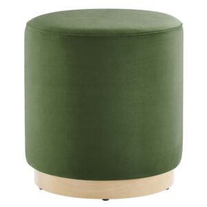Tilden 16" Round Performance Velvet Upholstered Ottoman in Moss Green Natural by Modway