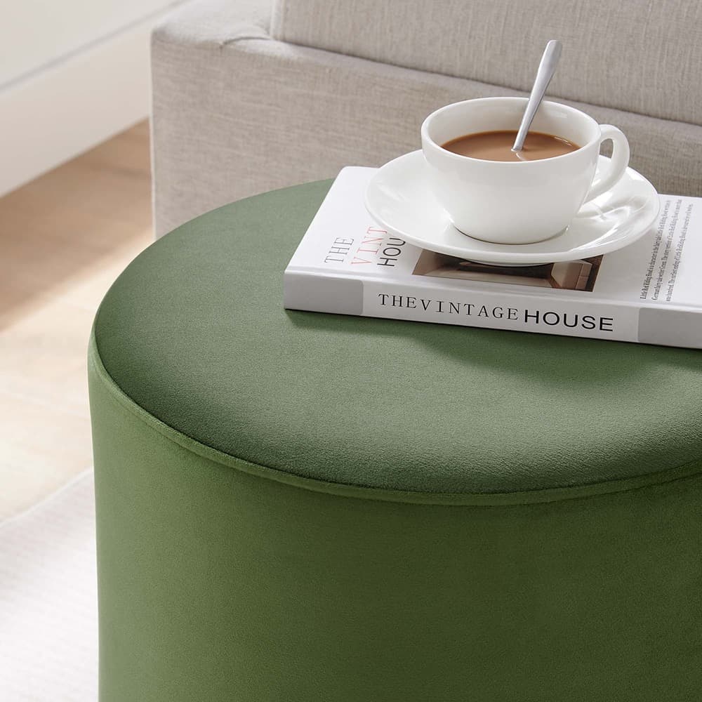 Tilden 16" Round Performance Velvet Upholstered Ottoman in Moss Green Natural by Modway - Image 8