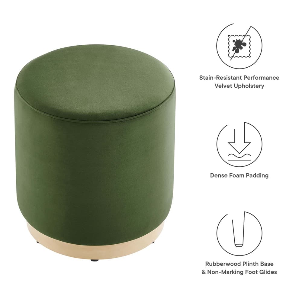 Tilden 16" Round Performance Velvet Upholstered Ottoman in Moss Green Natural by Modway - Image 2