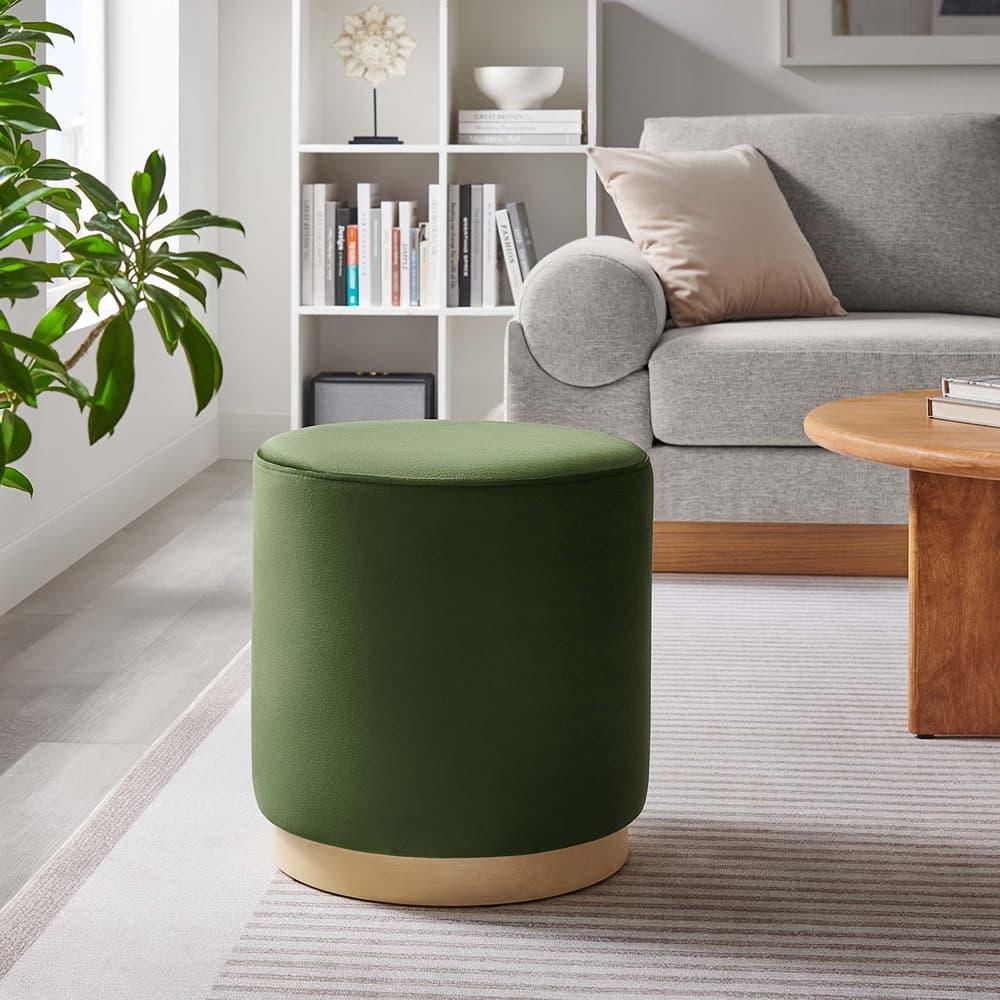 Tilden 16" Round Performance Velvet Upholstered Ottoman in Moss Green Natural by Modway - Image 6