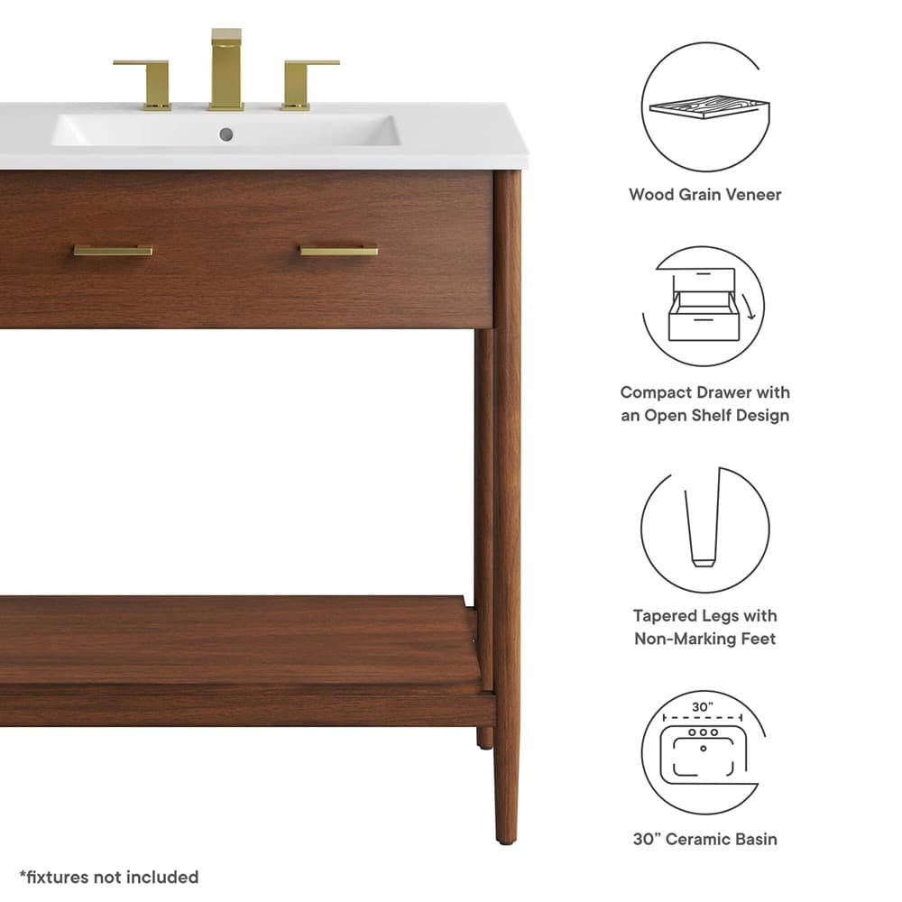 Zaire 30" Bathroom Vanity in Walnut White by Modway - Image 2