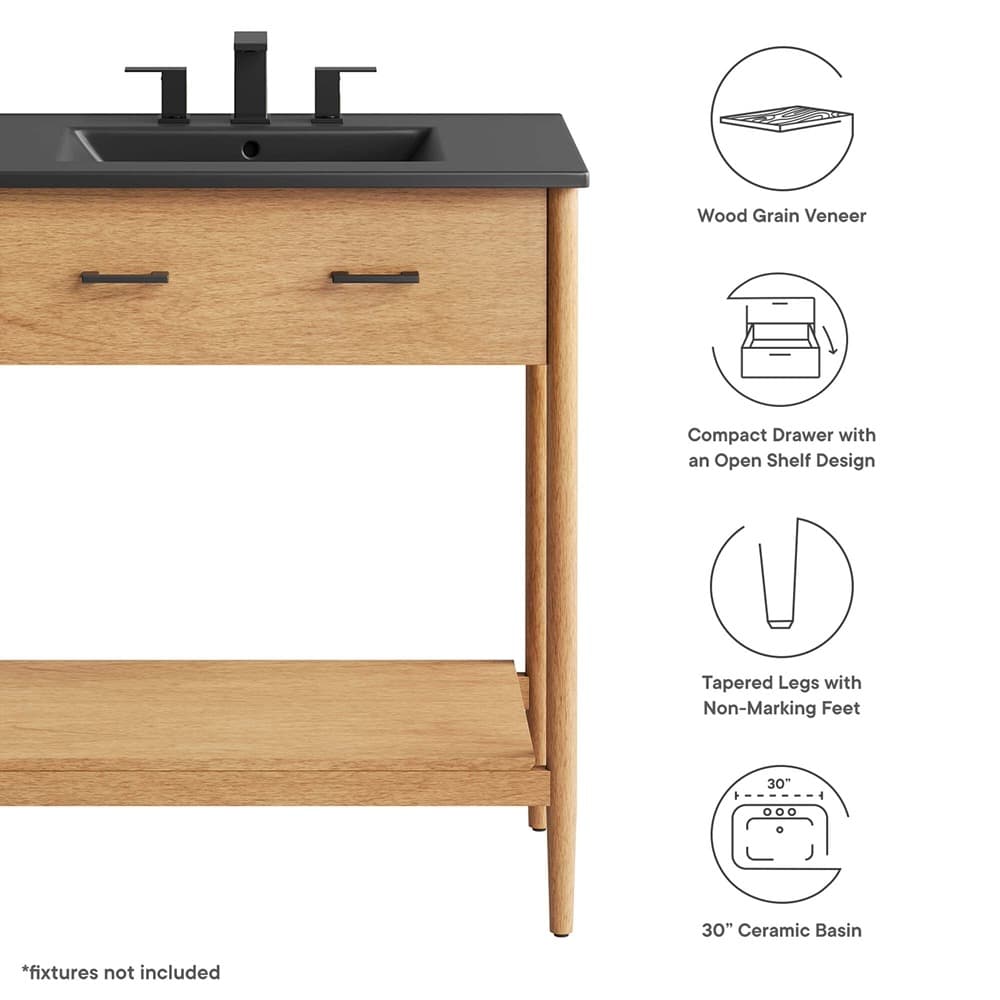 Zaire 30" Bathroom Vanity in Natural Black by Modway - Image 2