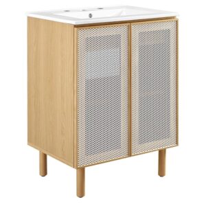 Calla 24" Perforated Metal Bathroom Vanity in White Oak by Modway