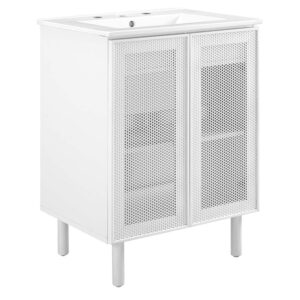 Calla 24" Perforated Metal Bathroom Vanity in White White by Modway