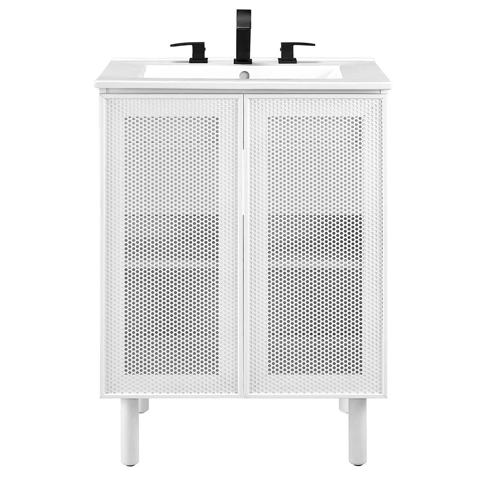 Calla 24" Perforated Metal Bathroom Vanity in White White by Modway - Image 8