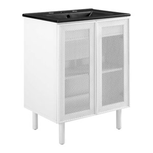 Calla 24" Perforated Metal Bathroom Vanity in Black White by Modway