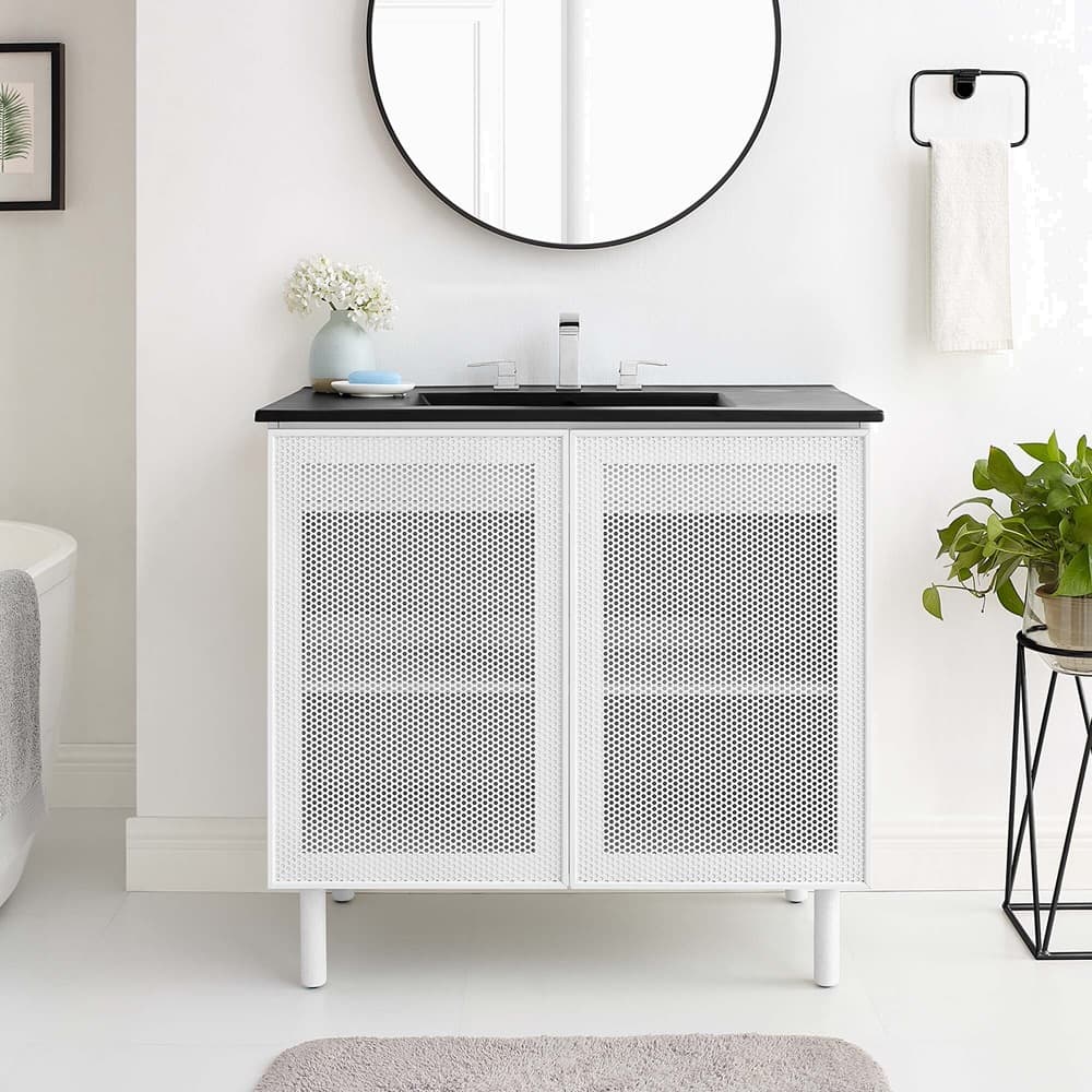 Calla 36" Perforated Metal Bathroom Vanity in Black White by Modway - Image 10