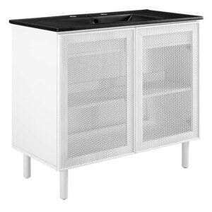 Calla 36" Perforated Metal Bathroom Vanity in Black White by Modway