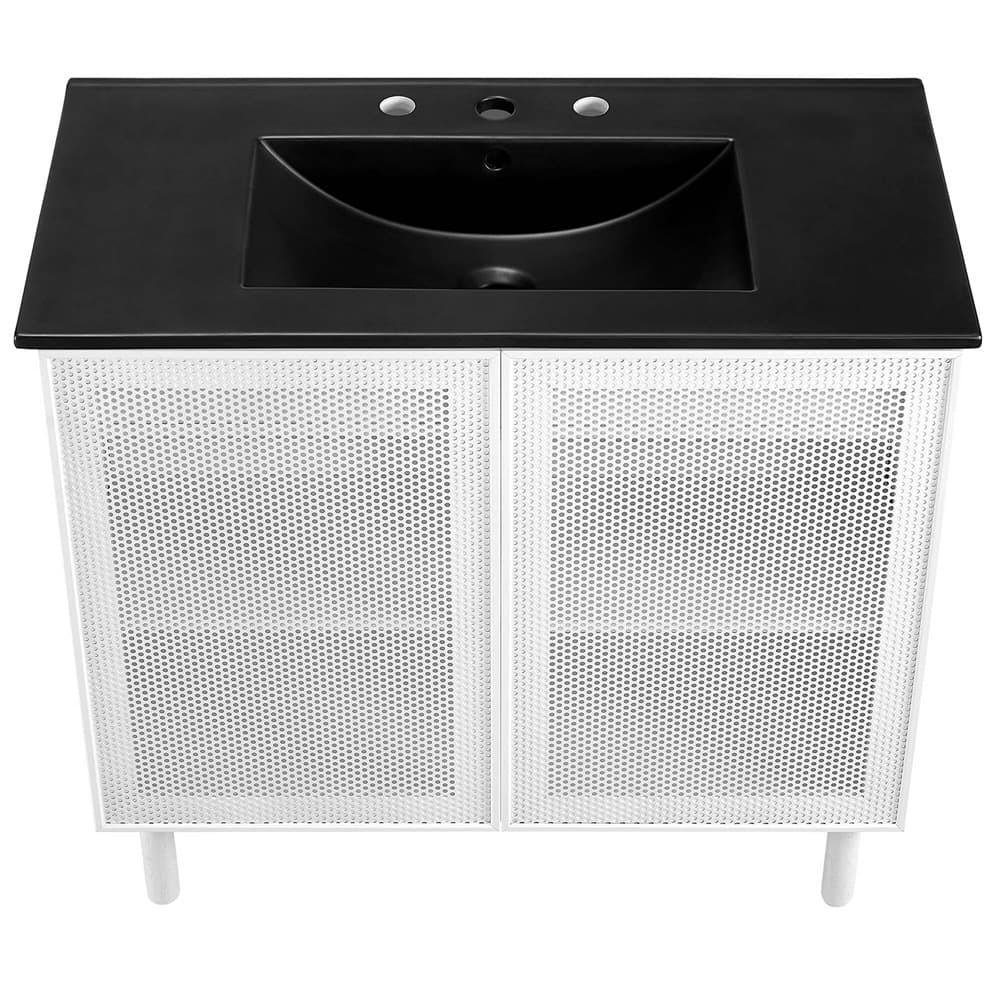 Calla 36" Perforated Metal Bathroom Vanity in Black White by Modway - Image 6