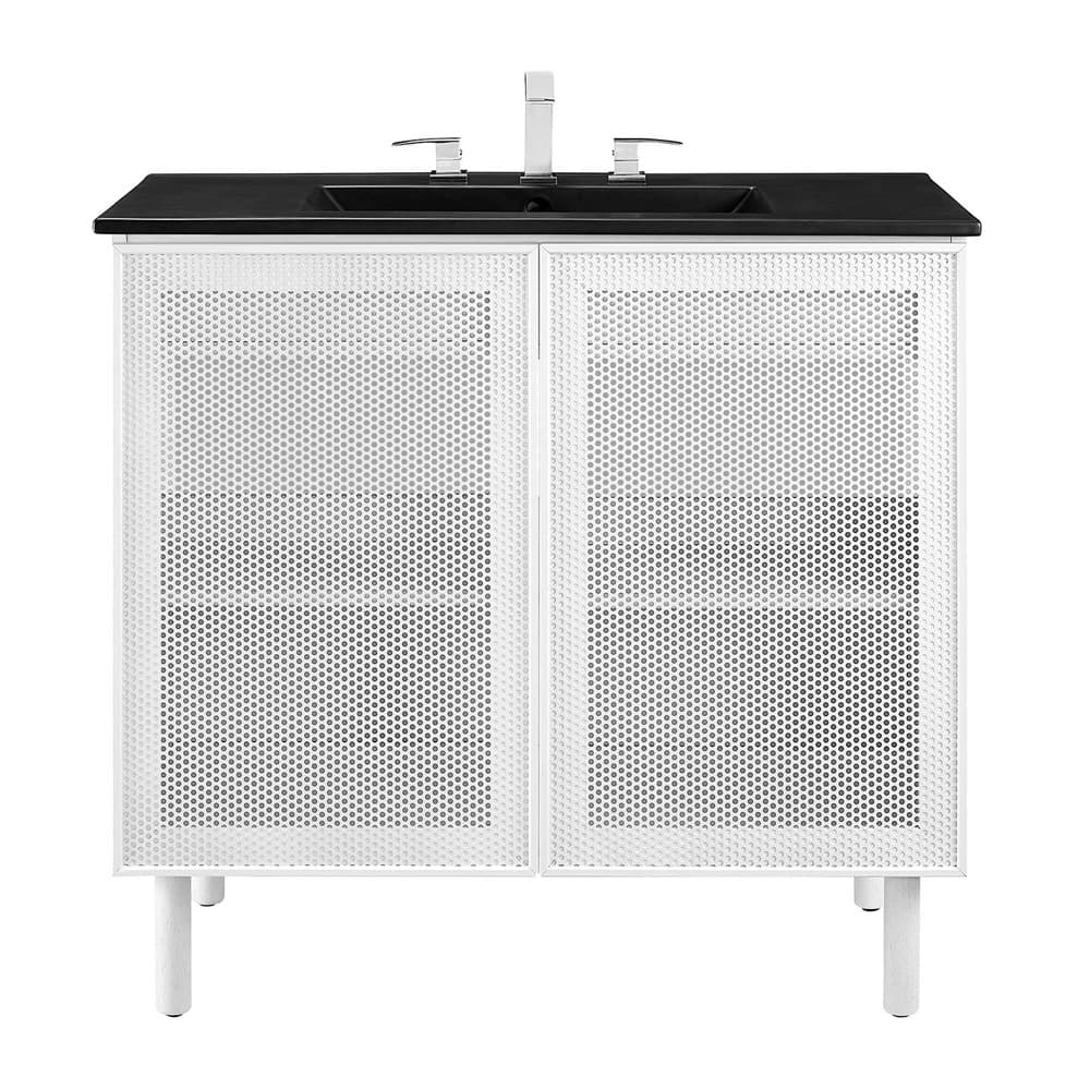 Calla 36" Perforated Metal Bathroom Vanity in Black White by Modway - Image 8
