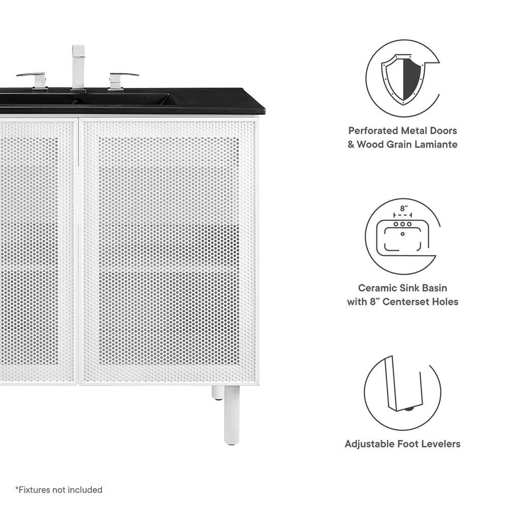 Calla 36" Perforated Metal Bathroom Vanity in Black White by Modway - Image 2