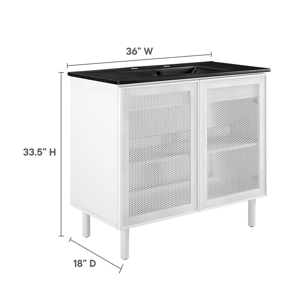 Calla 36" Perforated Metal Bathroom Vanity in Black White by Modway - Image 3