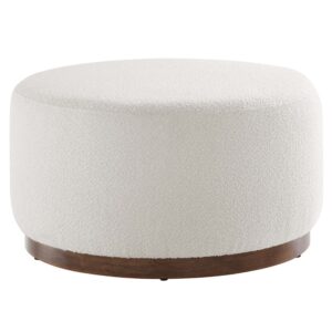 Tilden Large 29" Round Boucle Upholstered Ottoman in Cloud Walnut by Modway