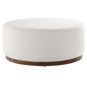 Tilden Large 38" Round Boucle Upholstered Upholstered Ottoman in Cloud Walnut by Modway