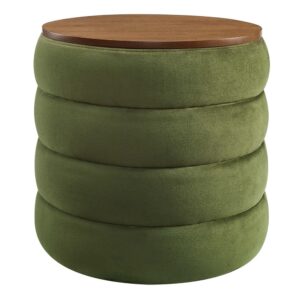 Mezzo Round Performance Velvet Storage Ottoman in Moss Green by Modway