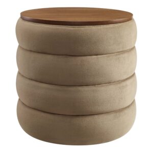 Mezzo Round Performance Velvet Storage Ottoman in Taupe by Modway