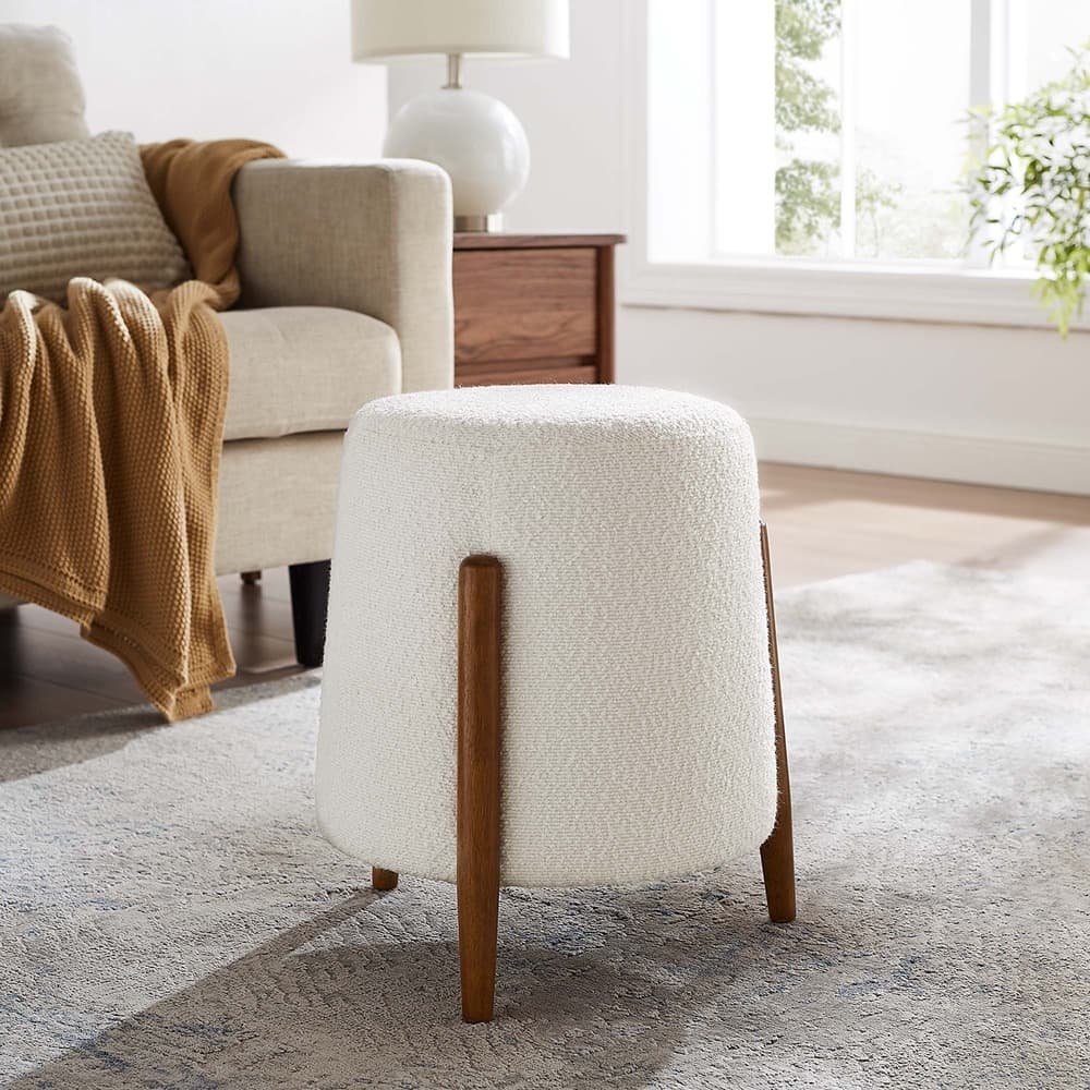 Riven Upholstered Boucle Fabric Ottoman in Cloud by Modway - Image 7