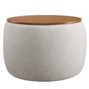 Perla Woven Heathered Fabric Upholstered Storage Ottoman in Heathered Weave Ivory by Modway