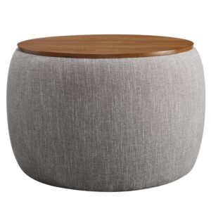 Perla Woven Heathered Fabric Upholstered Storage Ottoman in Heathered Weave Wheat by Modway