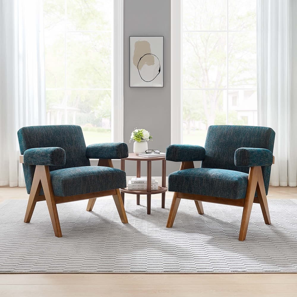 Lyra Fabric Armchair Set of 2 in Azure Fabric by Modway - Image 9