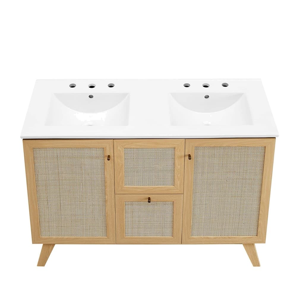 Soma 48" Double Sink Bathroom Vanity in Oak White by Modway - Image 12