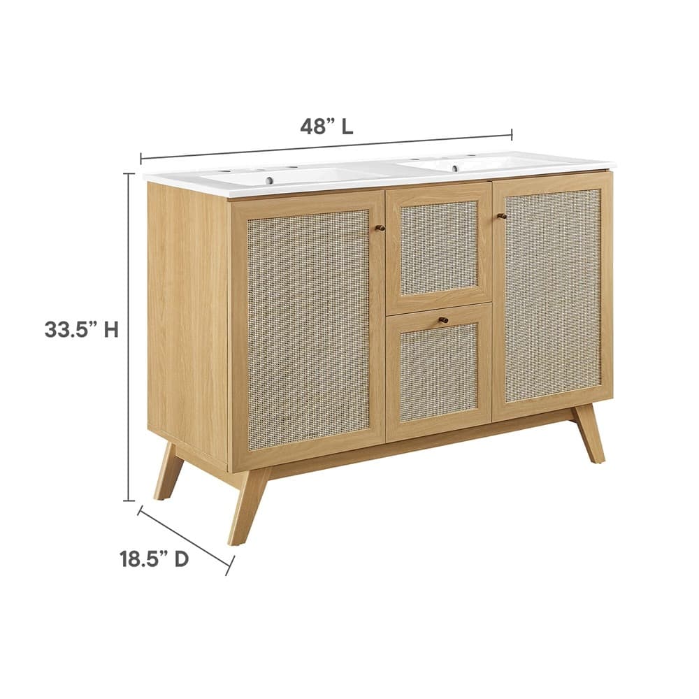 Soma 48" Double Sink Bathroom Vanity in Oak White by Modway - Image 2