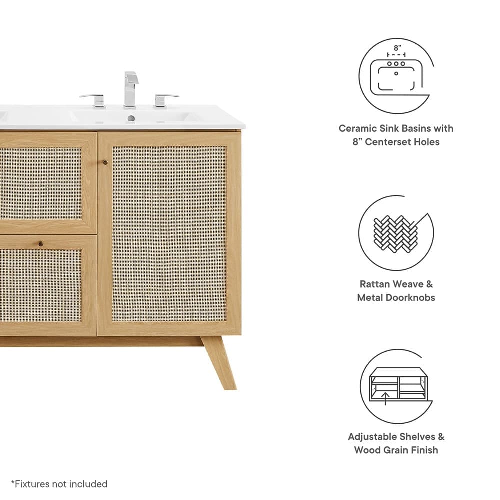 Soma 48" Double Sink Bathroom Vanity in Oak White by Modway - Image 3