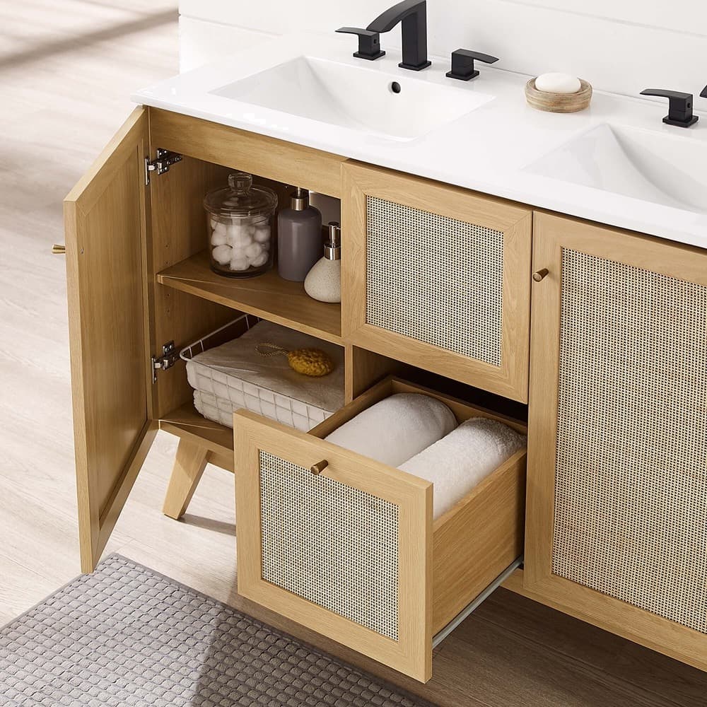 Soma 48" Double Sink Bathroom Vanity in Oak White by Modway - Image 17