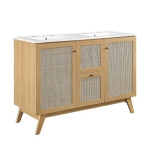 Soma 48" Double Sink Bathroom Vanity in Oak White by Modway