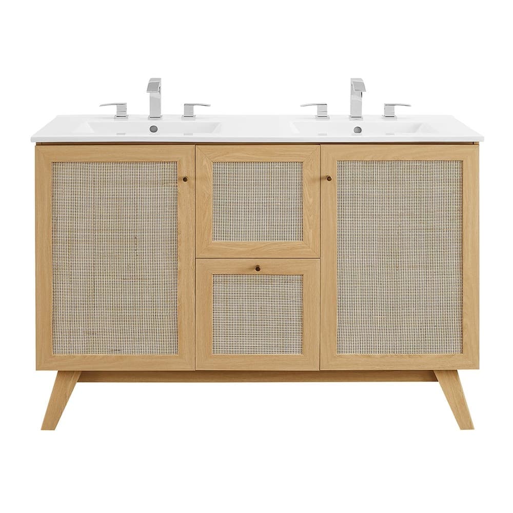 Soma 48" Double Sink Bathroom Vanity in Oak White by Modway - Image 11