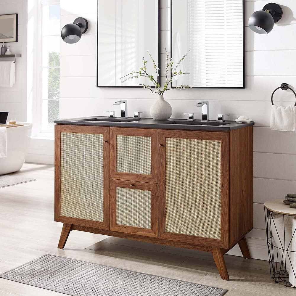 Soma 48" Double Sink Bathroom Vanity in Walnut Black by Modway - Image 16