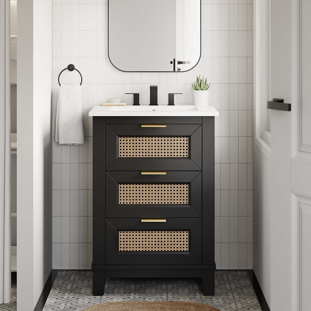 Dixie 24" Solid Wood Bathroom Vanity in Black White by Modway - Image 10