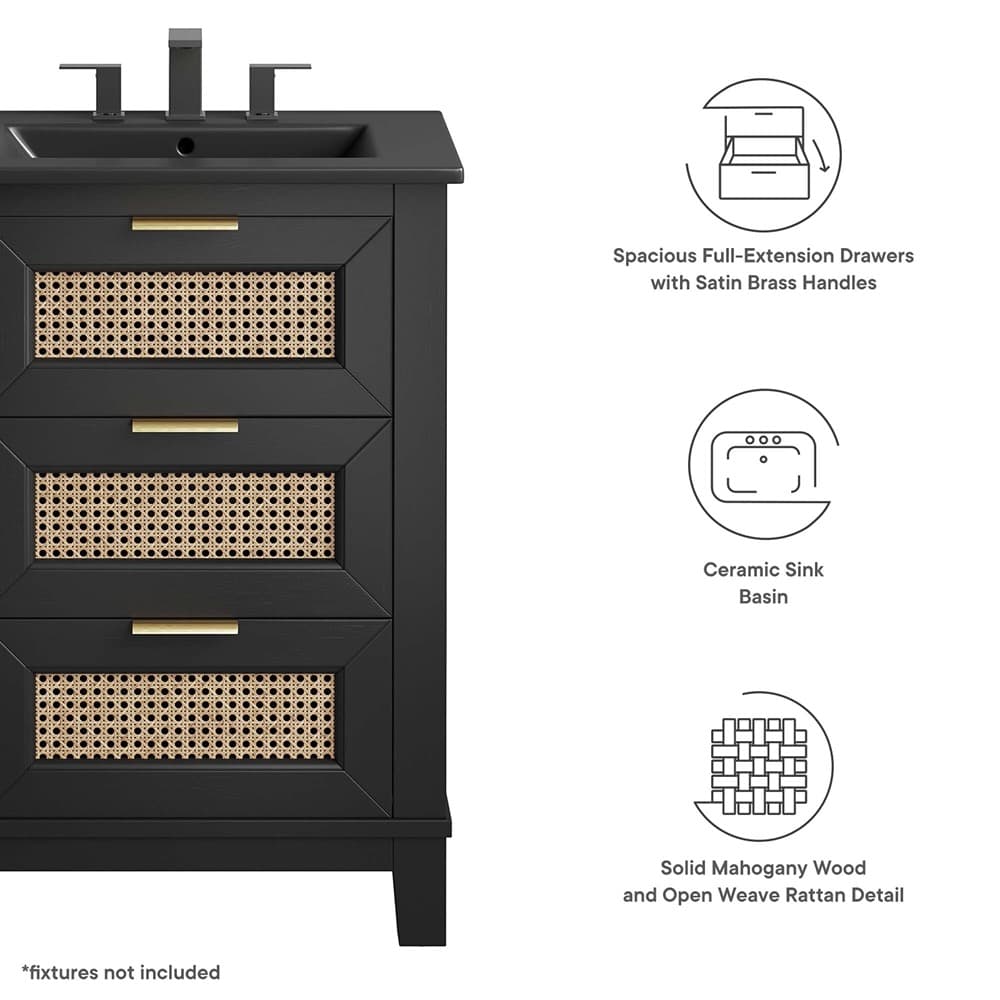 Dixie 24" Solid Wood Bathroom Vanity Cabinet in Black Black by Modway - Image 2