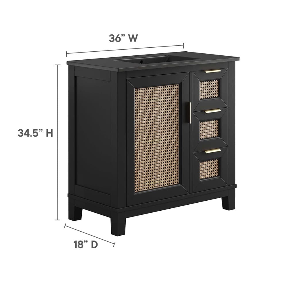 Dixie 36" Solid Wood Bathroom Vanity Cabinet in Black Black by Modway - Image 3