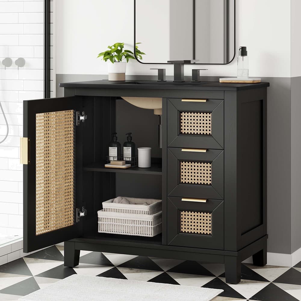 Dixie 36" Solid Wood Bathroom Vanity Cabinet in Black Black by Modway - Image 11