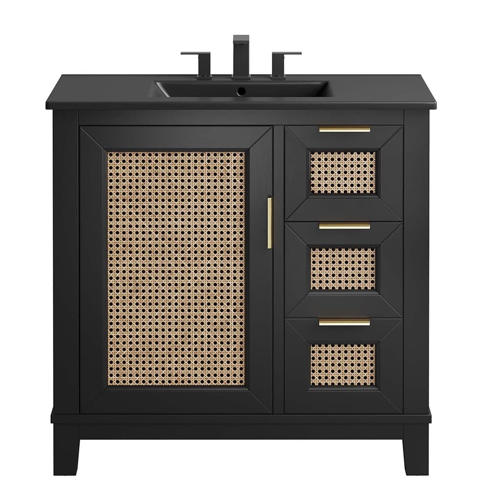 Dixie 36" Solid Wood Bathroom Vanity Cabinet in Black Black by Modway - Image 6